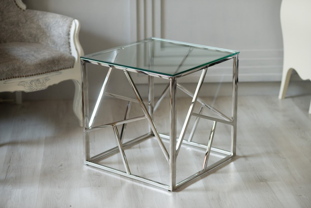 Кофейный стол CF-2 прозрачный + серебро Vetro Mebel™